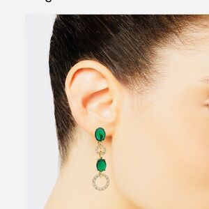 Anne Klein Gold-Tone Green Crystal Drop Clip On Earrings. NEW/NWOT. Elegant!